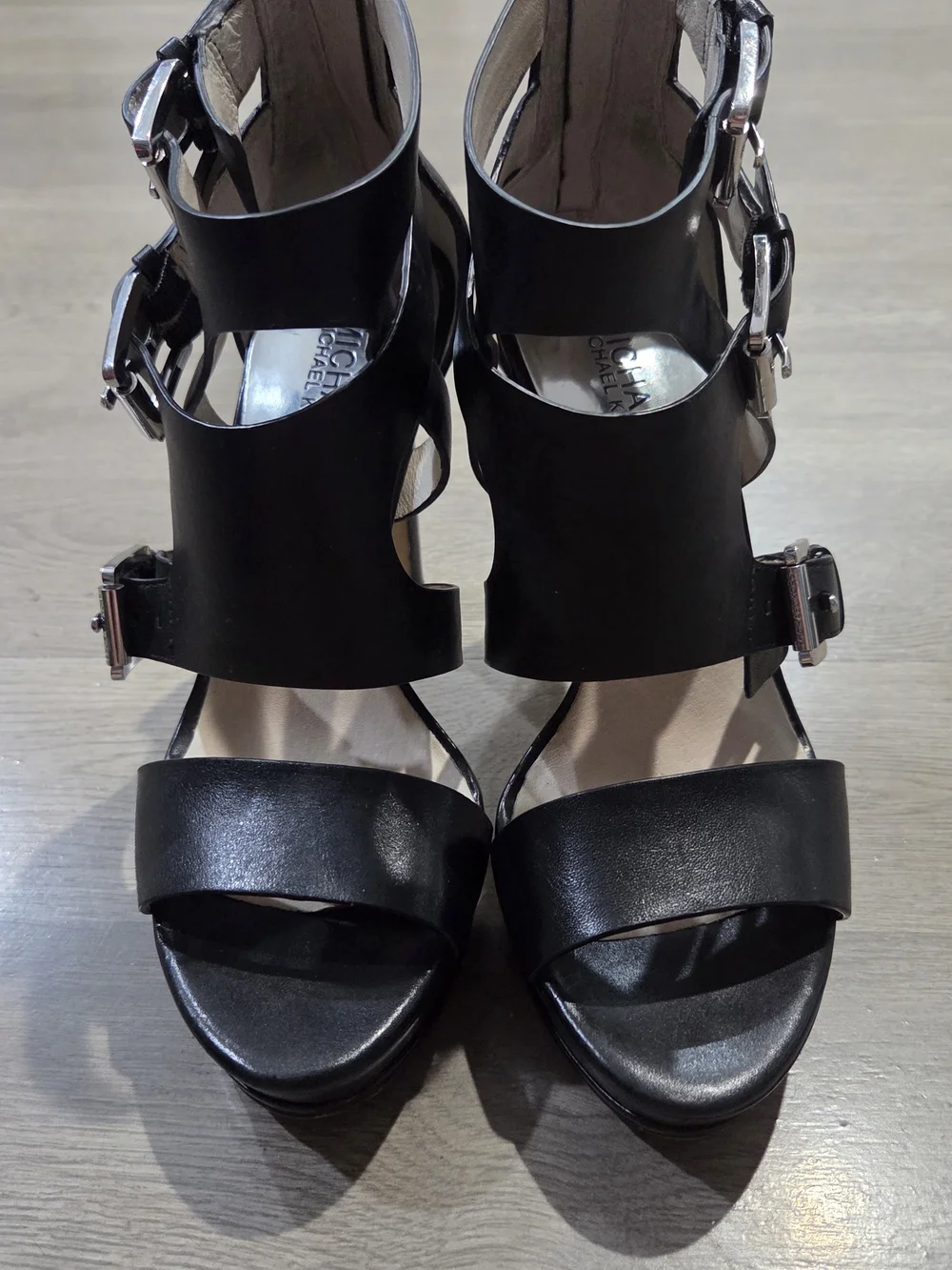 Michael Kors Black Multi-Strap Buckle Platform Heels